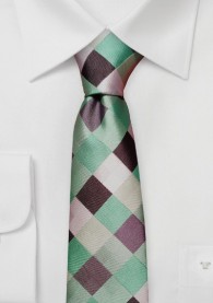 Krawatte schmal geformt Kästchen-Muster aqua