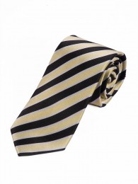 Schmale Krawatte dezentes Streifen-Dessin goldfarben teerschwarz weiß