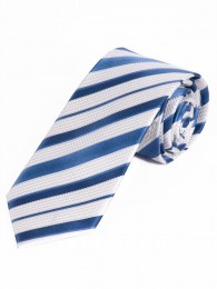 Schmale Streifen-Krawatte schneeweiß königsblau