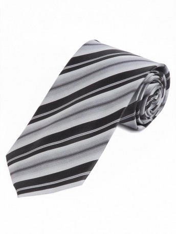 Modische XXL-Krawatte gestreift nachtschwarz perlweiß silber
