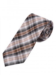 Lange Karo-Muster-Krawatte silber mittelbraun
