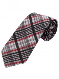 Lange Karo-Design-Krawatte schwarz rot und silber