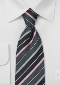 Krawatte dunkelgrau Streifen rosa silber