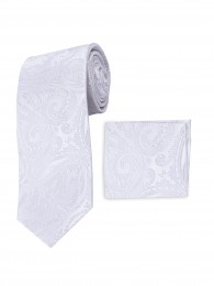 Set Krawatte und Tuch weiß Paisley-Motiv unifarben