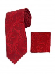 Set Businesskrawatte und Tuch rot Paisley-Muster unifarben