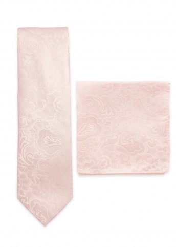 Set Krawatte und Stecktuch Paisley-Motiv blush-rosa