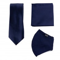 Set: Gesichtsmaske, Krawatte und Ziertuch in nachtblau