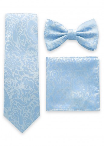 Herrenschleife, Krawatte und Einstecktuch im Set himmelblau