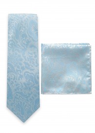 Set Krawatte und Ziertuch Paisley himmelblau
