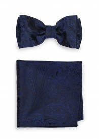 Schleife mit  Einstecktuch Paisley-Motiv dunkelblau