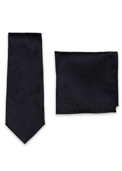 Set Krawatte und Einstecktuch Paisleymotiv schwarz