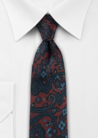 Krawatte Paisleymuster bordeauxrot dunkelblau