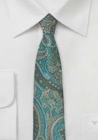 Schmale Krawatte Paisleymotiv blaugrün