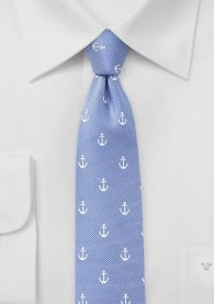 Krawatte schmal Anker-Dessin hellblau