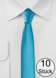 Krawatte extra schlank cyan - Zehnerpack