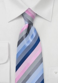Krawatte Streifendessin rosa himmelblau silber