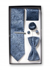 Geschenkbox Paisleymotiv stahlblau mit Krawatte,