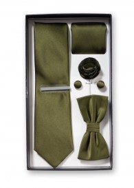 Geschenkbox braungrün mit Krawatte, Schleife,