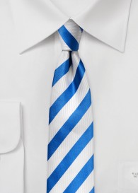 Schmale Krawatte Blockstreifen royal weiß