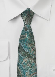 Schmale Krawatte Paisleymotiv blaugrün