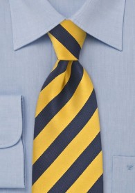 Krawatte XXL gelb dunkelblau Streifenmuster