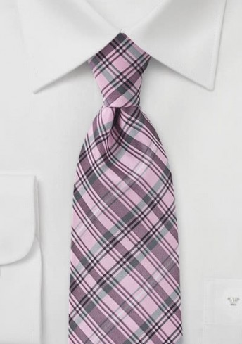 Krawatte dichtes Karomuster rosa