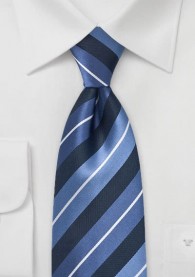 Krawatte XXL  Streifendesign navy hellblau