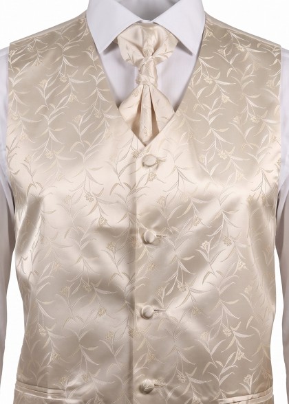 Hochzeitweste und Plastron mit Blumenmuster in Beige