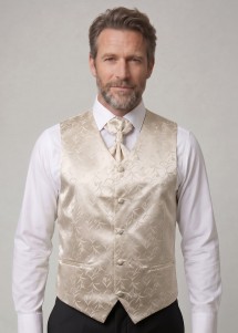Hochzeitweste und Plastron mit Blumenmuster in Beige mit Model