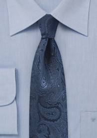 Businesskrawatte  schmal Paisley-Muster dunkelblau