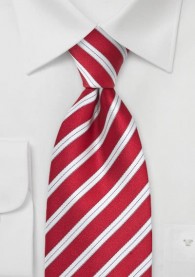 XXL-Krawatte Streifen-Muster mittelrot perlweiß