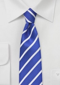 Krawatte schmal Streifen ultramarinblau perlweiß