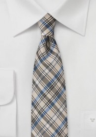 Schmale Krawatte dichtes Karo-Muster beige