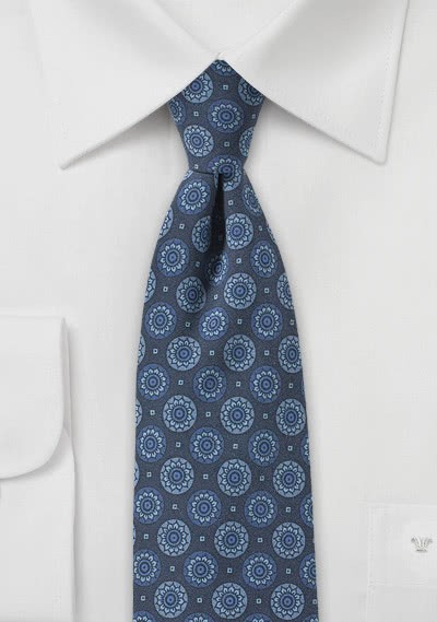 Krawatte Ornamenturen dunkelblau hellblau