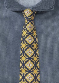 Gelb-blaue Krawatte mit Ornament-Dekor