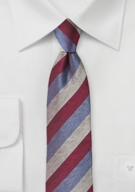 Krawatte Streifen silbergrau mittelrot taubenblau