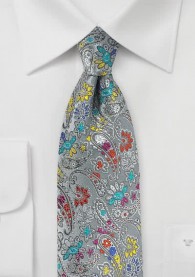Krawatte Blumen-Muster silbergrau