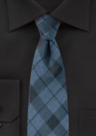 Krawatte Karomuster mattblau mit Baumwolle
