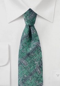 Krawatte marmoriert Paisleymotiv edelgrün