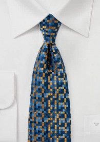 Krawatte Kästchen-Strukturen nachtblau  gold-hell