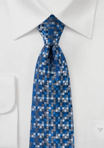 Krawatte Kästchen-Muster navy eisblau Krawatte Kästchen-Muster navy eisblau