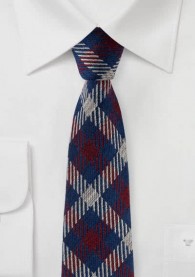 Woll-Krawatte königsblau dunkelrot kariert
