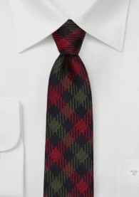 Woll-Krawatte edelgrün rot karogemustert