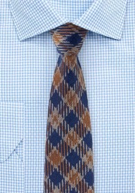Woll-Krawatte ultramarinblau braun rautiert